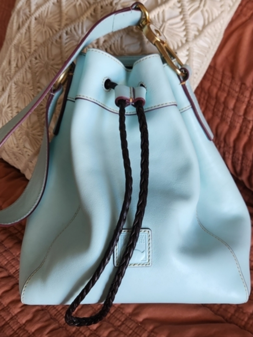 Dooney & Bourke Florentine Hattie Light Blue Leather Drawstring Shoulder Bag